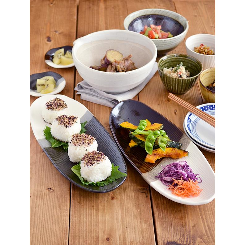 和食器　細長皿　21.8×7㎝　74枚　　26161 和食器 長皿 三色塗り分け 楕円 minoruba(ミノルバ) 皿 プレート