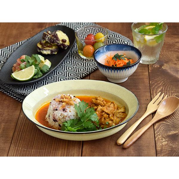 土物のカレー皿 リムオーバル 黒土和食器 24cm 和食器 ボウル カレー皿