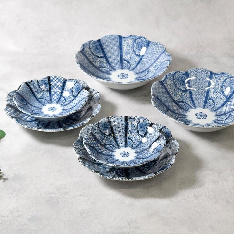 紺青華 浅鉢・大鉢・深皿 6点セット 2人用 和食器 割引セット 送料無料 