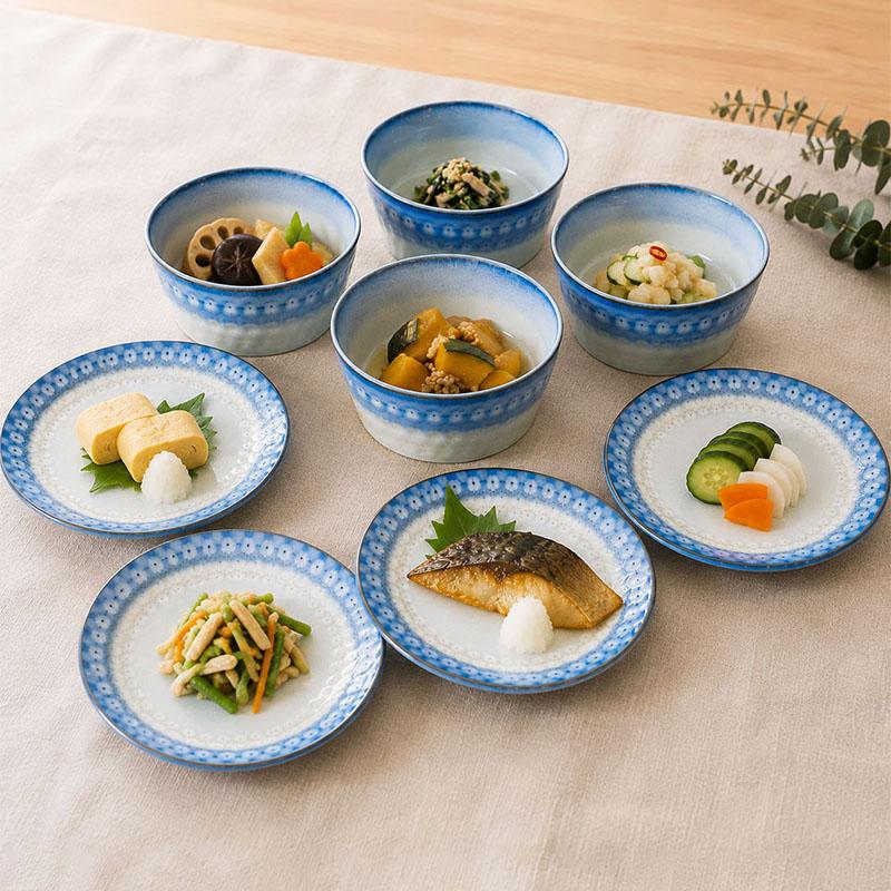 中皿 & 小鉢 4人用 8点セット スモークリース 印花型 送料無料 食器