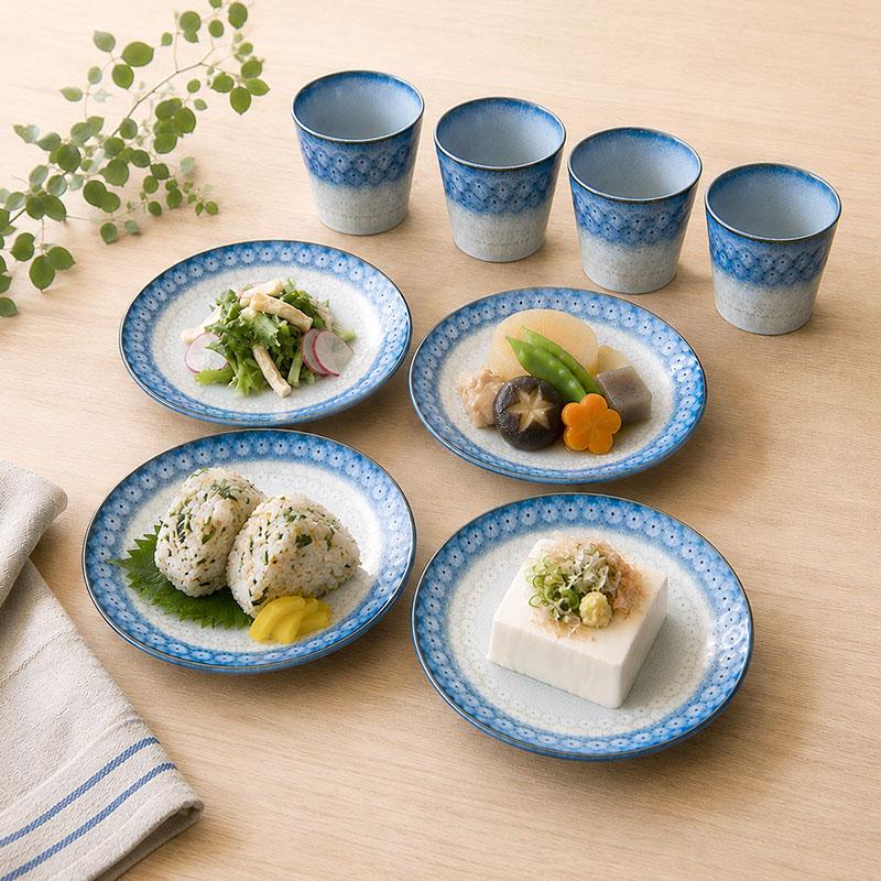 コップ 、お皿セット 中皿 & コップ 4人用 8点セット スモークリース 印花型 送料無料 食器