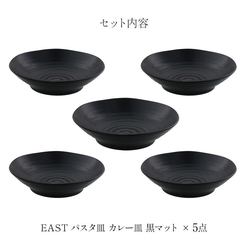 送料無料 パスタ・カレー皿 5枚セット 黒マット EASTオリジナル
