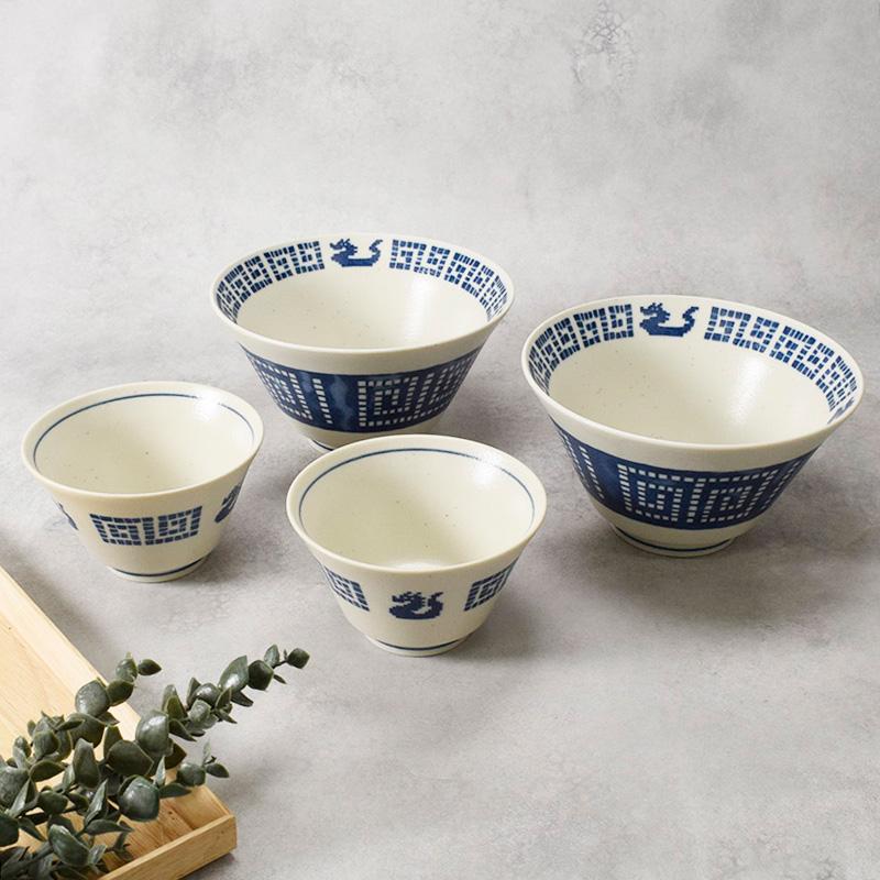 ラーメンどんぶり 16.8cm ＆ お茶碗 11.5cm 各2点 合計4点セット 雷紋