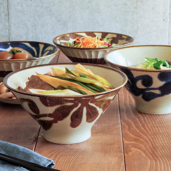 和食器4点セット　大鉢、どんぶり、盛り皿、ドレッシングボート　美品 どんぶり 20cm 台形 高ハマ 琉球カラクサ 和食器 丼ぶり 丼 麺鉢