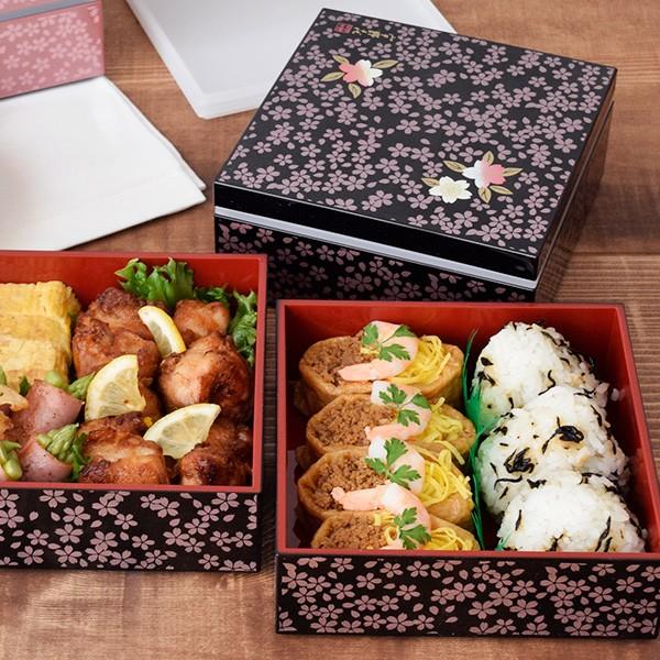 重箱 和モダンオードブル 桜柄 スクエア3段重 14cm ブラック 和食器 三 