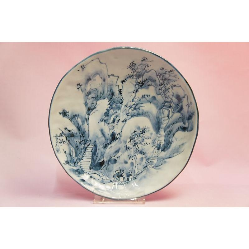 六齋窯　村田幸之介　手捻り山水　7寸皿