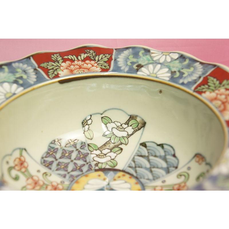 当店限定販売】六代 佐藤走波 染錦菊牡丹椿草花文 輪花鉢 食器、グラス