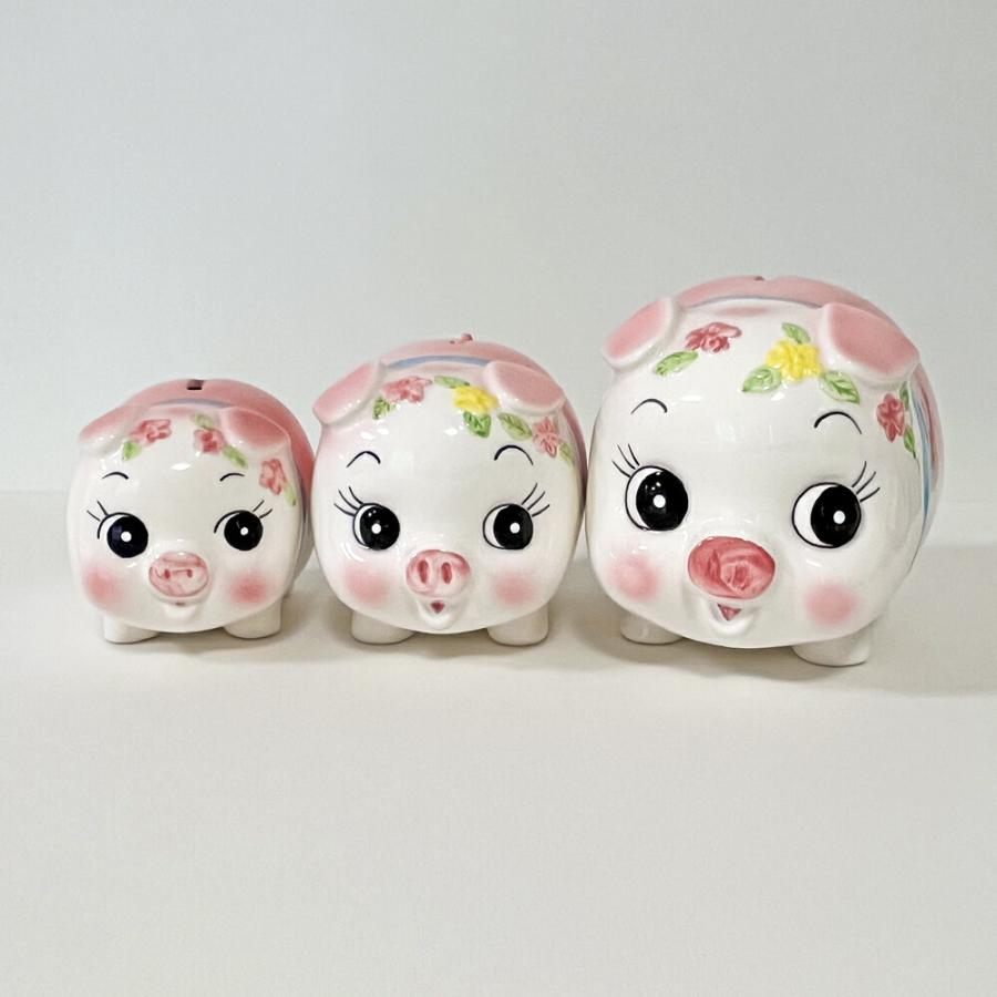 富の象徴　こぶたちゃん　昭和レトロ 陶器製　置物　レトロポップ　当時物 貯金箱❤️ 昭和レトロ】こぶたちゃんの陶器製貯金箱 - メルカリ