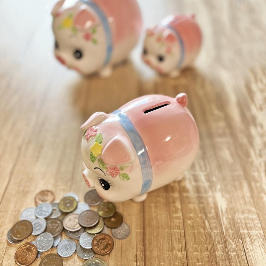 ぶた貯金箱 (大) 日本製 陶器 コイン入れ 500円玉貯金 可愛い