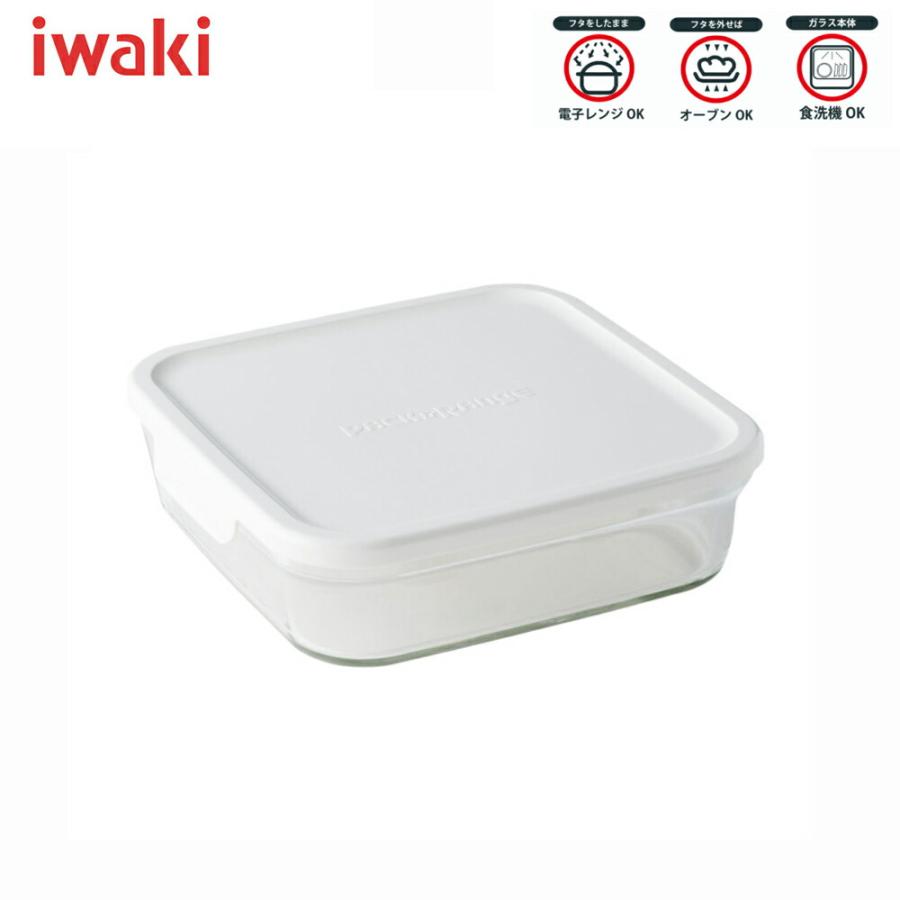 iwaki（イワキ） パック＆レンジ BOX大 ホワイト 耐熱ガラス食器 保存容器 電子レンジ対応 白 おしゃれ 清潔 衛生的 透明 シンプル ...