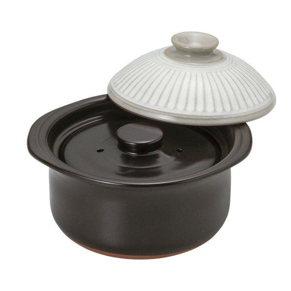 銀峯菊花粉引 ご飯鍋 2合炊 中蓋付 和食器 炊飯・雑炊土鍋 ブラック系 業務用 ときわ 陶器屋プロ 29-384-049-suの画像