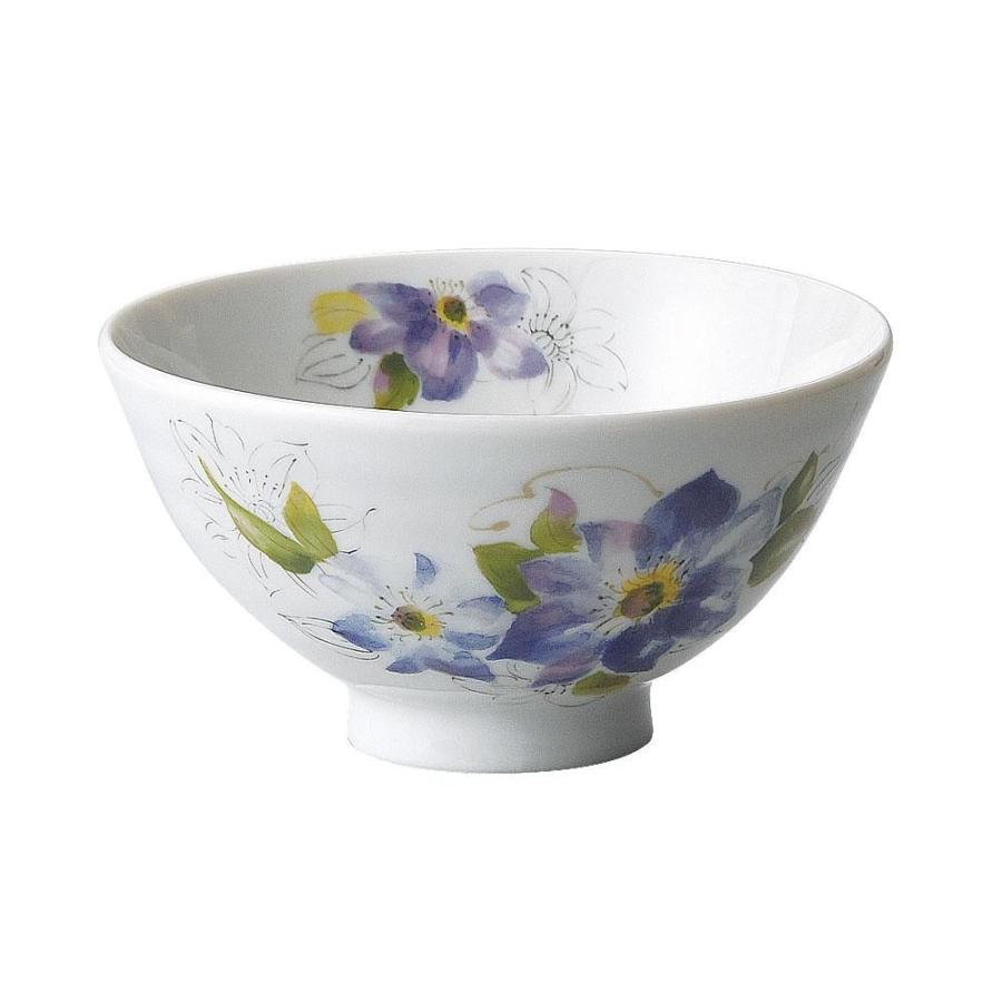 転写花絵 大平飯碗 青花 約12.3cm 和食器 茶碗 中 ブルー系 日本製