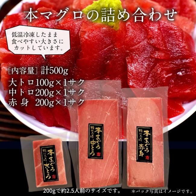 まぐろ 天然 本まぐろ 三大部位 詰合せ 500g［大トロ100g、中トロ200g