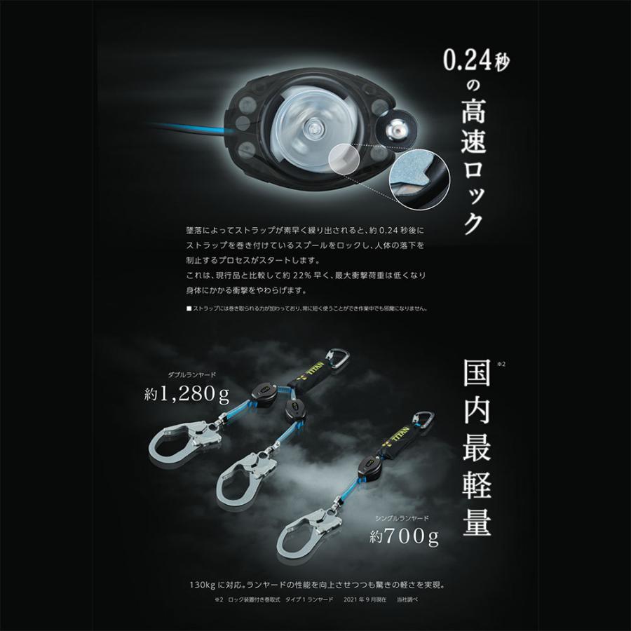 ＊＊TITAN REELOCK mini シングル フルハーネス用巻取式ランヤード 新規格 (13) HL-HS-130 タイタン 新規格対応 フルハーネス型 / 胴ベルト型安全帯兼用 TITAN