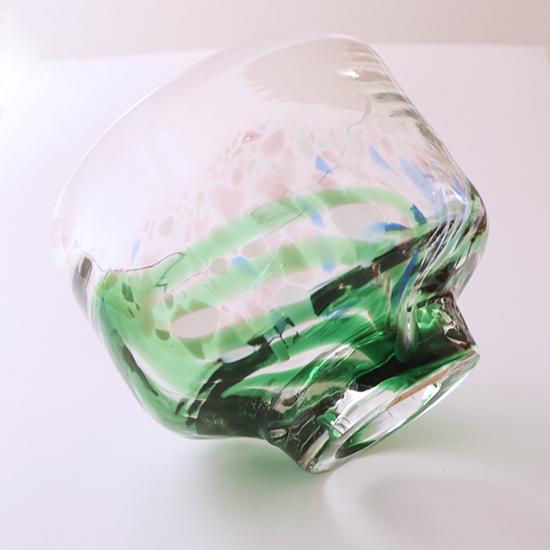 抹茶茶碗 彩色 グリーン 草野啓利 直径11.5×高さ9.5cm ガラス 作家もの