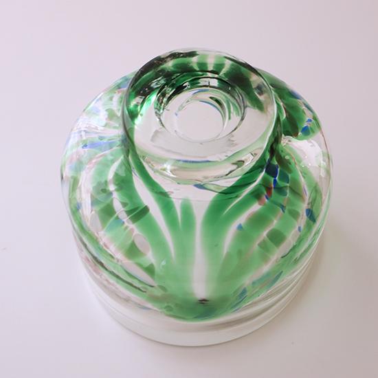 抹茶茶碗 彩色 グリーン 草野啓利 直径11.5×高さ9.5cm ガラス 作家もの