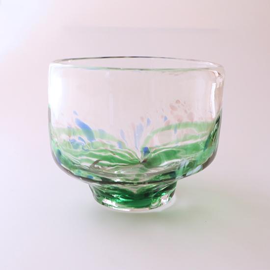 抹茶茶碗 彩色 グリーン 草野啓利 直径11.5×高さ9.5cm ガラス 作家もの