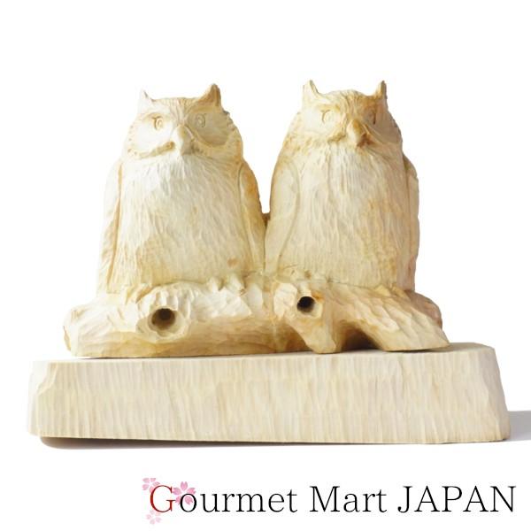 木彫シマフクロウ「コタンコロカムイ 夫婦」白木 ※現品のみ 置き物