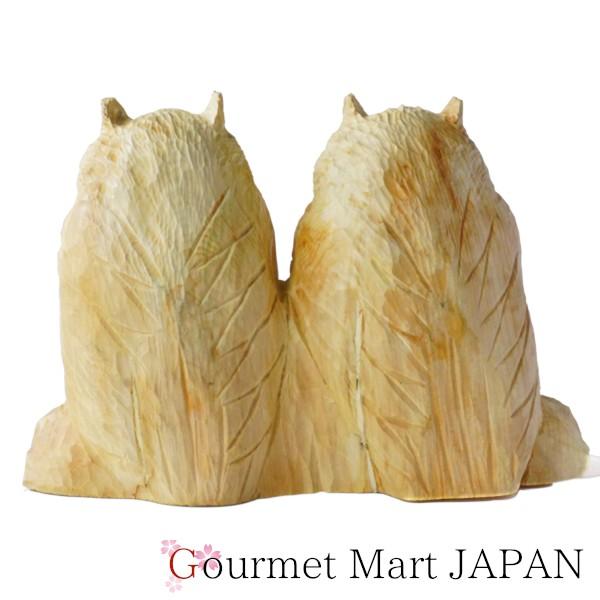木彫シマフクロウ「コタンコロカムイ 夫婦」白木 ※現品のみ 置き物