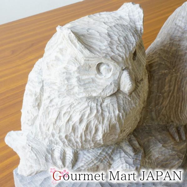 木彫シマフクロウ「コタンコロカムイ 二羽 台彫」埋れ木 ※現品のみ
