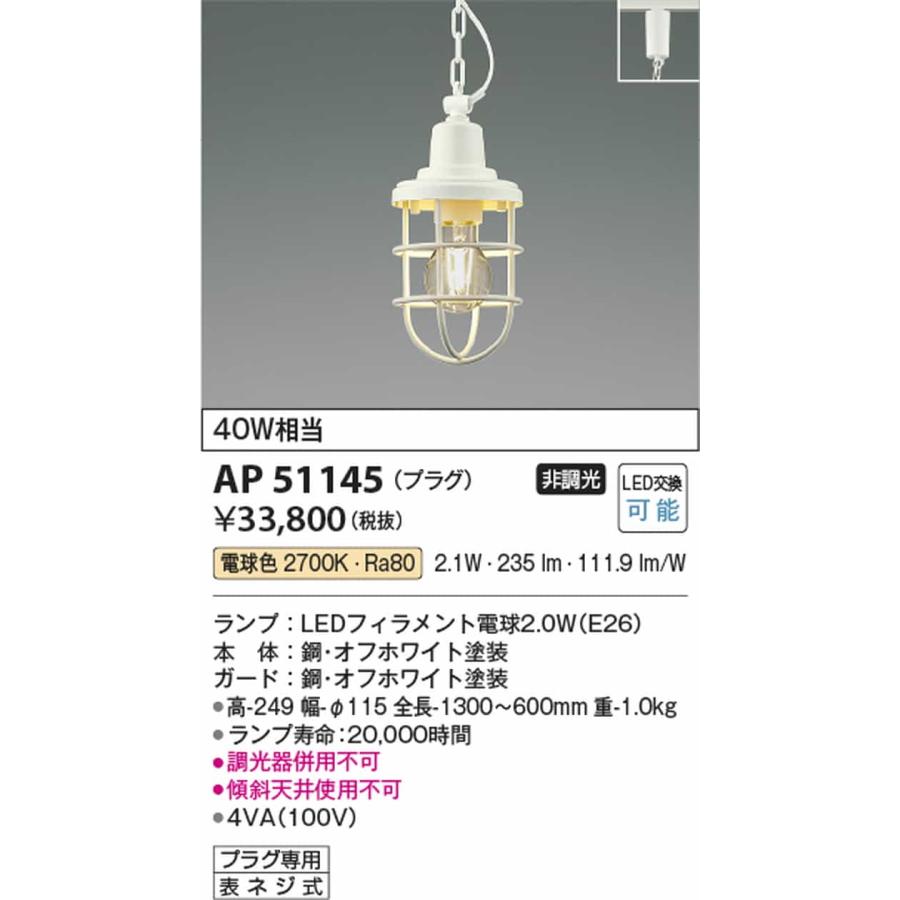 AP51145 コイズミ照明 ペンダントライト 白熱灯器具40W相当 電球色 レール取付専用_1