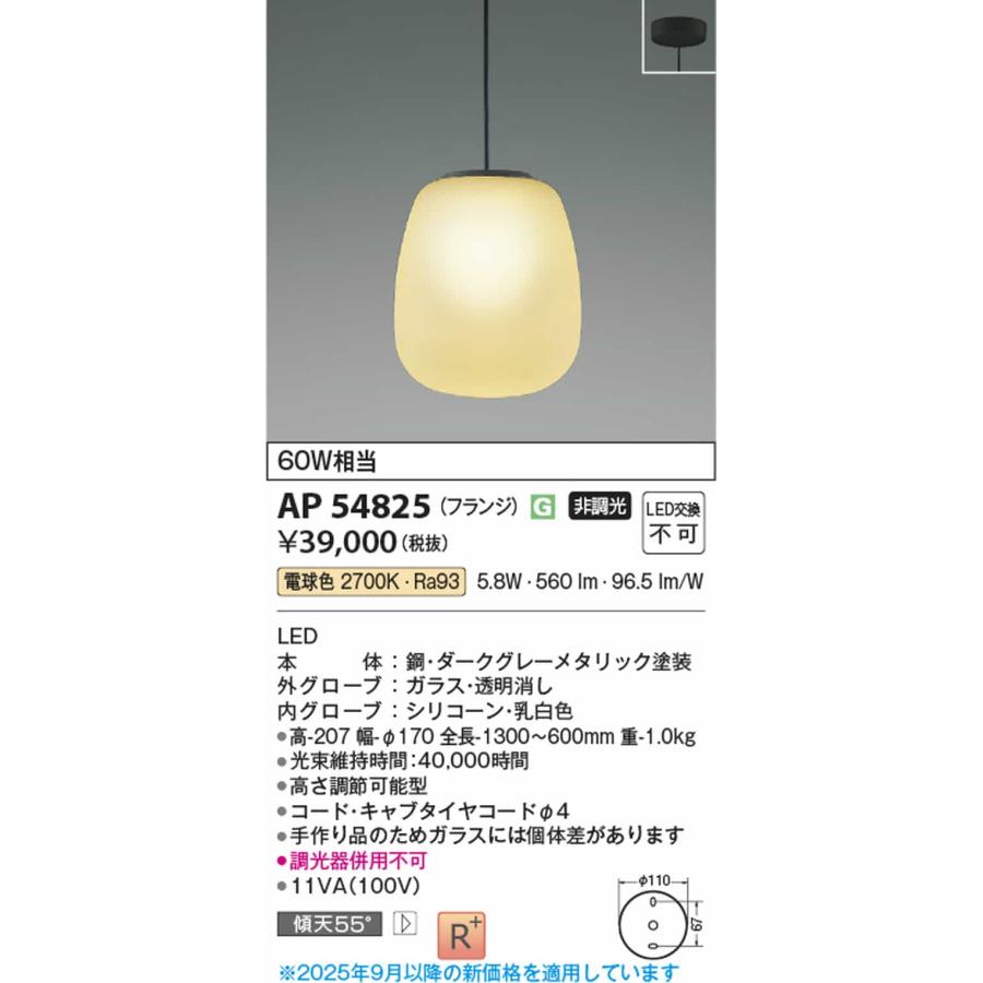 AP54825 コイズミ照明 ペンダントライト 白熱灯器具60W相当 電球色の画像