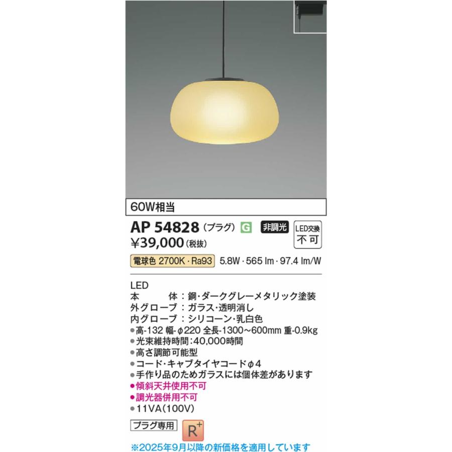 AP54828 コイズミ照明 ペンダントライト 白熱灯器具60W相当 電球色 レール取付専用の画像