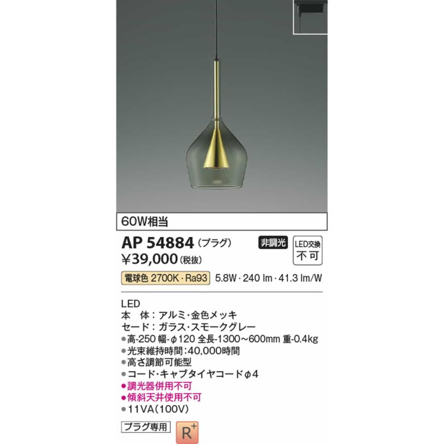 AP54884 コイズミ照明 ペンダントライト 白熱灯器具60W相当 電球色 レール取付専用の画像