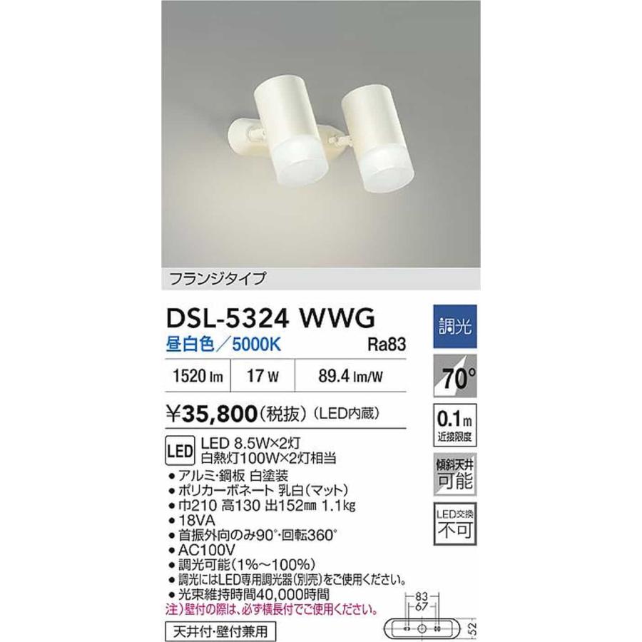 DSL5324WWG 大光電機 スポットライト 白熱灯器具100W×2灯相当 昼白色 調光可能 DSL-5324WWG_1