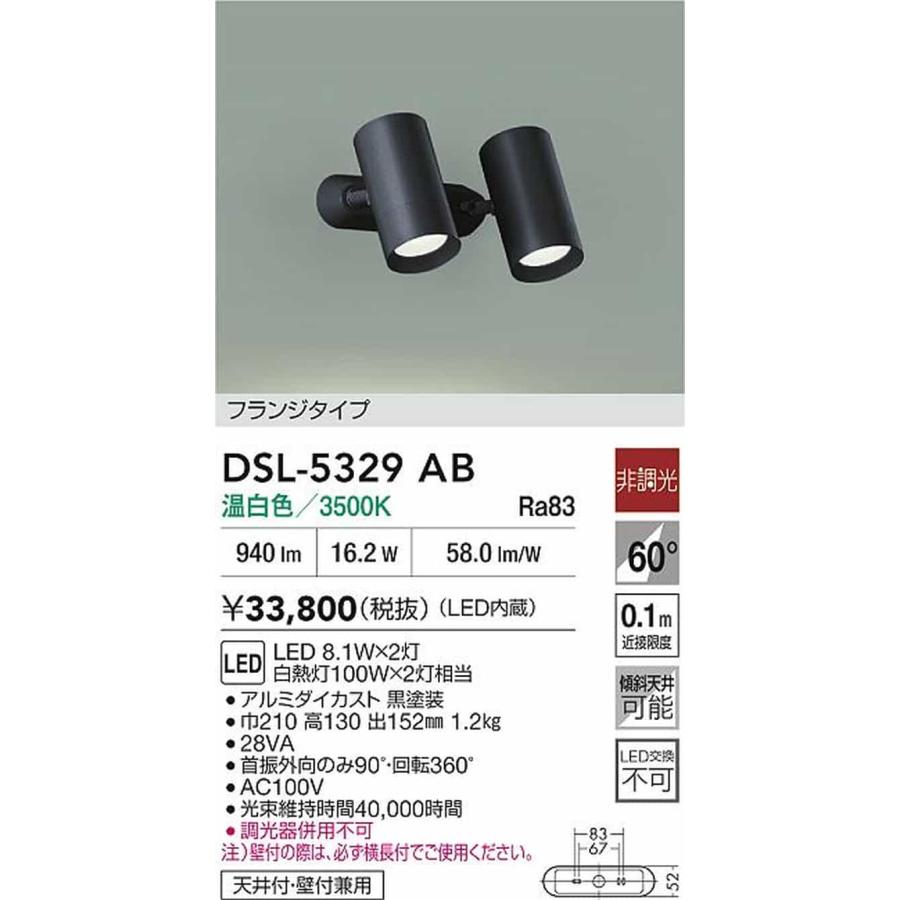 DSL5329AB 大光電機 スポットライト 白熱灯器具100W×2灯相当 昼白色 DSL-5329AB_1