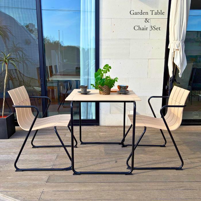 ガーデン ファニチャー ３点 セット 木調 バルコニーテーブル チェア 屋外 グレー デポス エクステリア カフェ ガーデニング 樹脂 マデラ | DEPOS