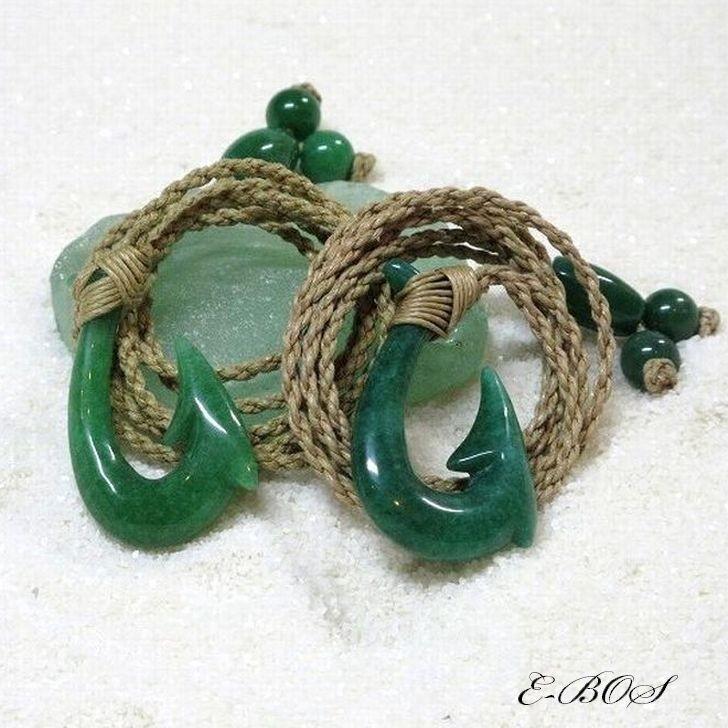 ハワイアンジュエリー ペア ネックレス Jade(翡翠）フィッシュフック