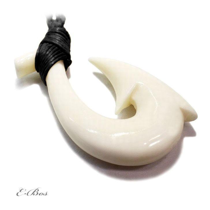 ハワイアンジュエリー ボーンカービング 紐色BACK フィッシュフック