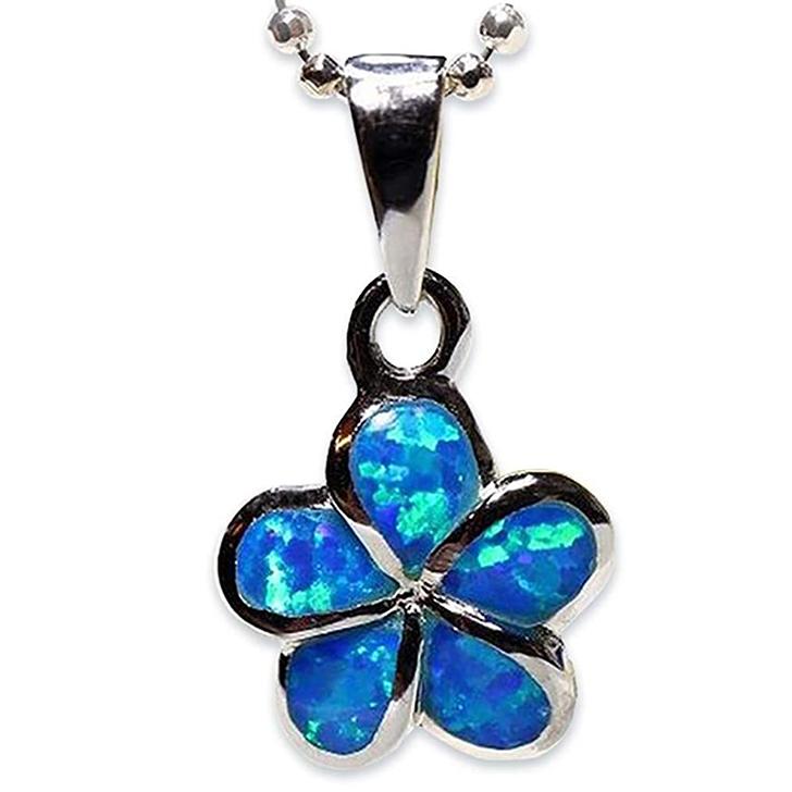 ハワイアンジュエリー ネックレス ブルー オパール プルメリア