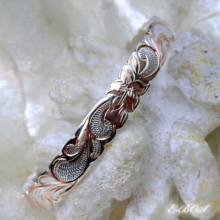 激安な ピンクゴールド バングル ハワイアンジュエリー 2tone ピンクゴールド バングル ハワイアンジュエリー コーティング Hb014 バングル オープンカフ 8mm幅 カットアウト Siilver925 プルメリア スクロール 2tone レディースアクセサリー Meorboston Org