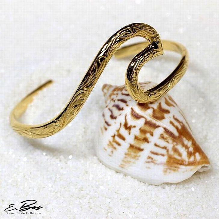 ハワイアンジュエリー バングル ペア K24 純金仕上げ ウエーブ