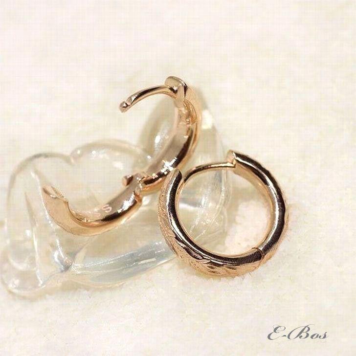 フープピアス ハワイアンジュエリー ピアス 「選べる3カラーコーティング仕上げ」 K18 ピンク K24 純金 イエロー ステンレス316L (無垢素材) ksfp002の画像