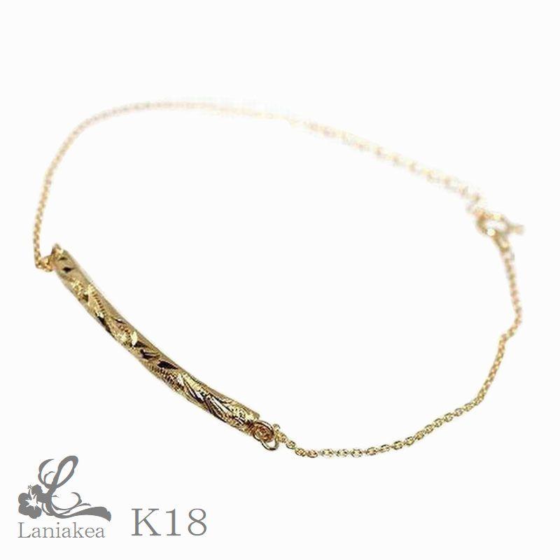ハワイアンジュエリー ブレスレット Laniakea K18 ゴールド バー ブレスレット プレート バングル イエローゴールド メンズ レディース ペア も最適 lfp005