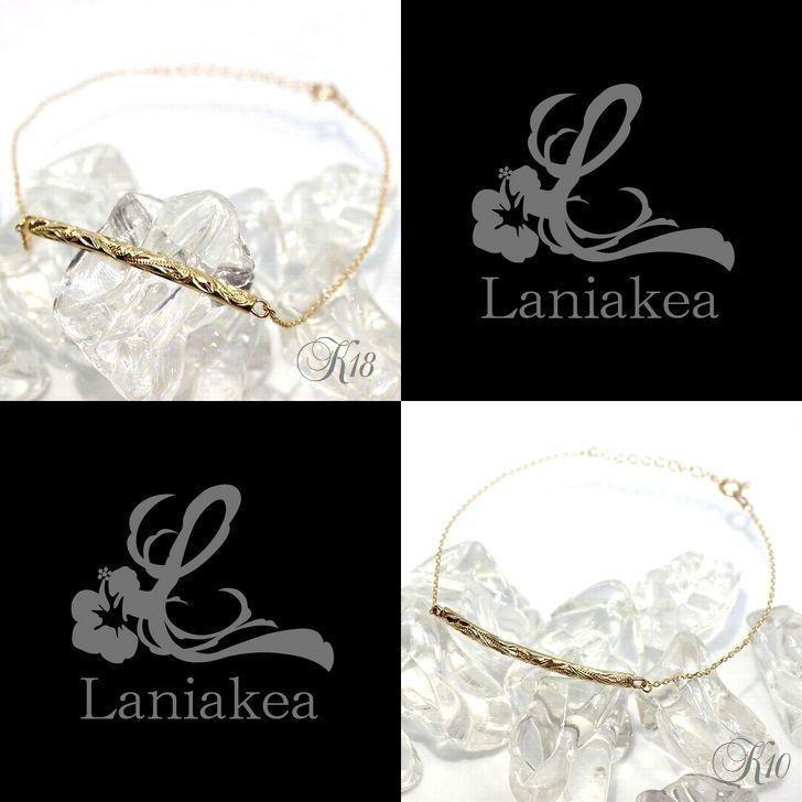 ハワイアンジュエリー ペア ブレスレット Laniakea バー ブレスレット ゴールド プレート バングル K10 K18 メンズ レディース  lfp093の画像