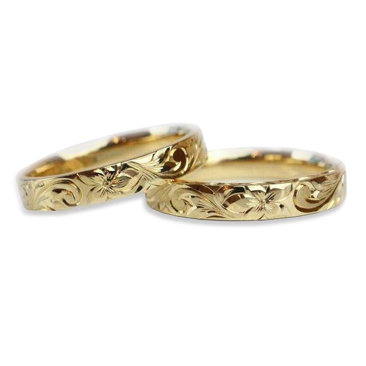 ハワイアンジュエリー リング ペア 手彫り Laniakea 4mm幅 1.5mm厚