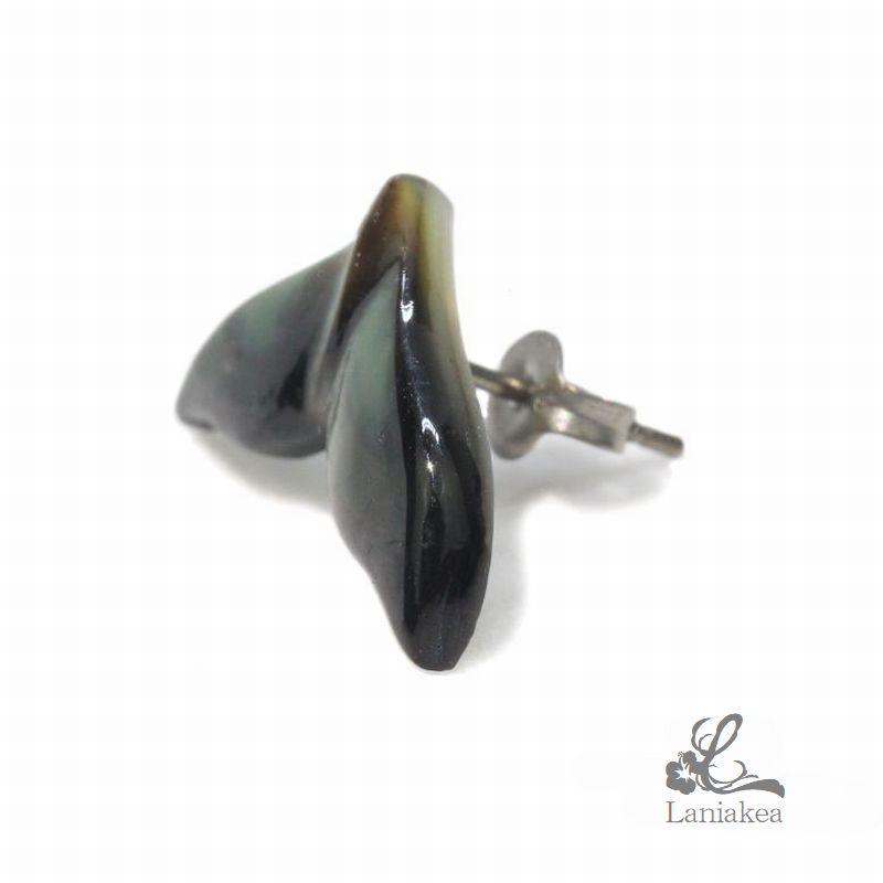 ハワイアンジュエリー ピアス Laniakea ホエールテール Black Shell 黒 