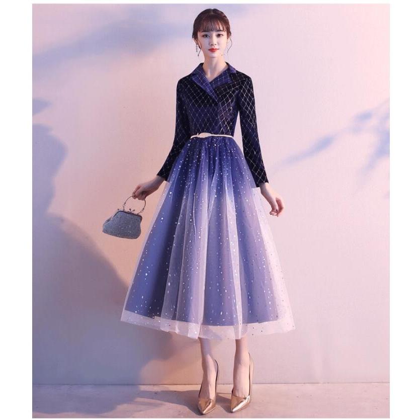 期限セール 袖あり ミディアムワンピース パーティードレス 代30代40代 ウエディングドレス おしゃれ カラードレス 結婚式 二次会 舞台衣装 披露宴 演奏会 可愛いクリスマスツリーやギフトが