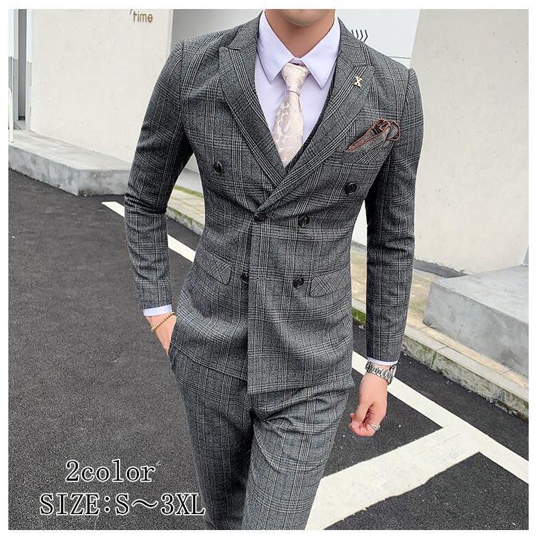 送料無料 メンズスーツ チェック柄 タキシードスーツ ダブルボタンスーツ 3ピーススーツ セットアップ フォーマル 二次会 成人式 就職活動 結婚式 ビジネススーツ Hanagrocare Com
