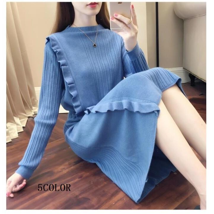 ニットワンピース レディース 30代40代50代 長袖ワンピース きれいめ マキシ丈ワンピース 秋冬 膝丈 セーター フリル おしゃれ 大きいサイズ 韓国風 928 98 Fastfast 通販 Yahoo ショッピング