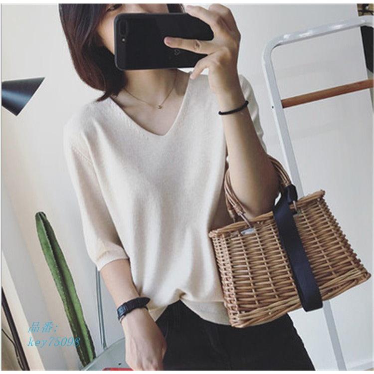 シャツ レディース サマーニット 夏 トップス コーデ シャツブラウス ブラウス 長袖 Tシャツ 体型カバー ニットソー Vネック 大きいサイズ 半袖 ニット 無地 春 Key Fastfast 通販 Yahoo ショッピング