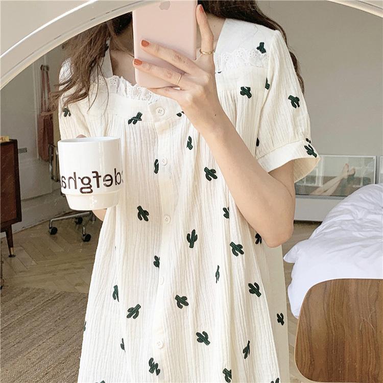 ネグリジェ 春夏 レディース 半袖ワンピース サボテン柄 可愛いパジャマ ナイトロープ 部屋着 オシャレルームウェアセットアップ 韓国風 ロング丈ネグリジェ Ok Fastfast 通販 Yahoo ショッピング