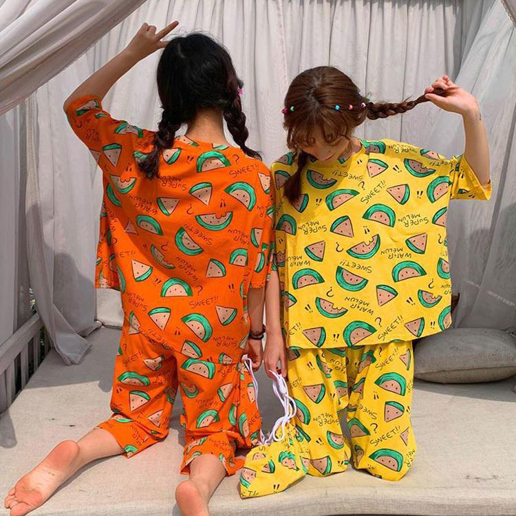 パジャマ ルームウェア レディース 春夏 半袖パジャマ ルームウェア 快適 女性 スイカ 寝間きゆったり 可愛いパジャマ 部屋着 上下セット 七分丈パンツ :ok197235:FastFast 通販 スイカパジャマ100