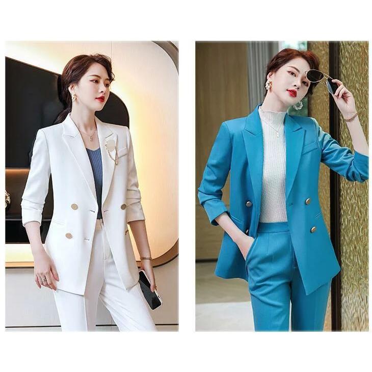 パンツスーツ 入学式 代30代40代 フォーマル 卒業式 ダブルスーツ 面接 長袖ジャケット パンツ ママ Ol ビジネス 着痩せ 白 青 S M L Xl 2xl 3xl オープニングセール