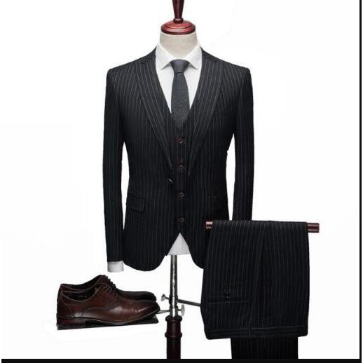 メンズ スーツ スリーピース ストライプ 縦縞柄 スタイリッシュ ピーススーツ3点セット 披露宴 細身 60 Off ビジネス 結婚式 フォーマル ジャケット パンツ ベスト