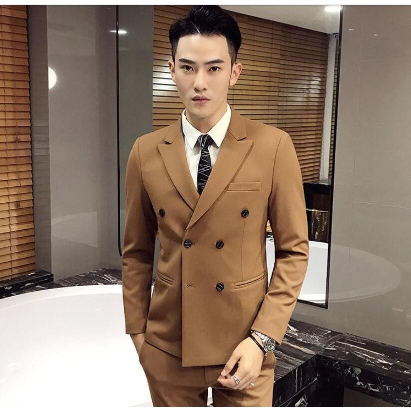 日本最大のブランド 司会 披露宴 宴会 紳士 細身 韓国風 学生 お洒落 ジャケット ズボン ダブルブレストジャケット2点セット スーツ メンズ 高級 オフィス 通勤 セットアップ 2点セット メンズスーツ ビジネス 通勤 発表会 フォーマル スーツ フォーマル